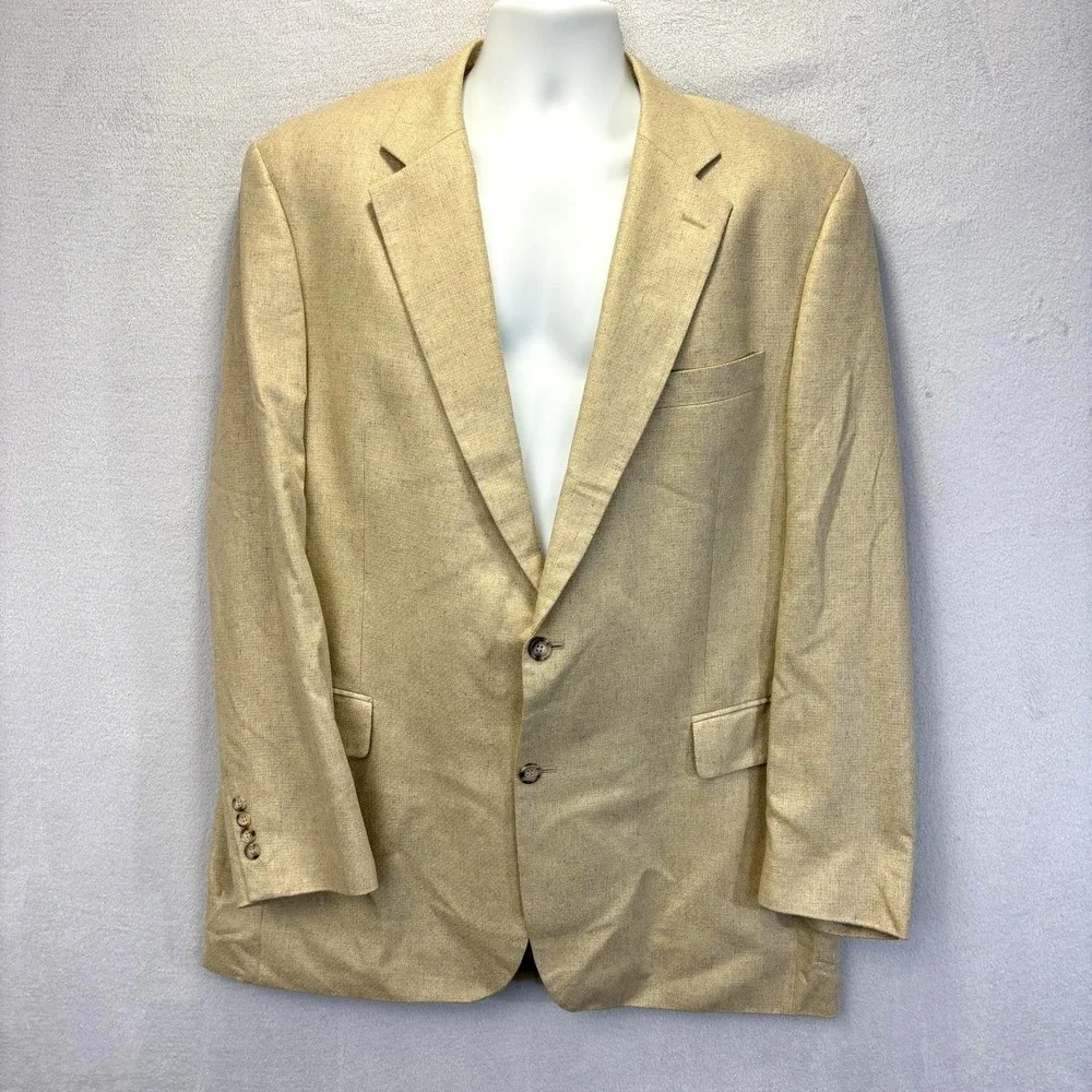Jos. A. Bank 100% Silk Blazer Jacket Mens 46L Tan Coastal Summer Wedding